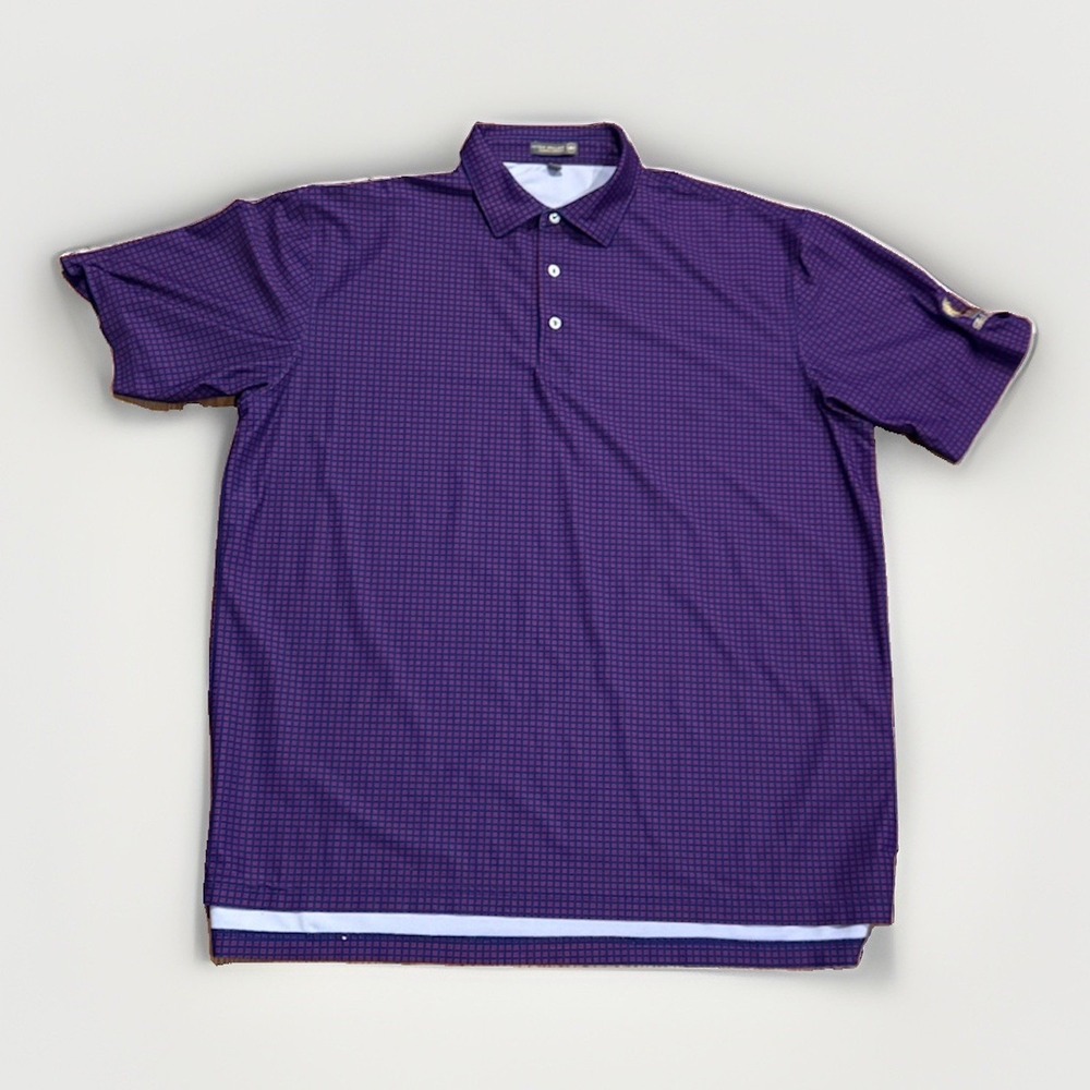 Peter Millar Summer Comfort Golf Polo Shirt Mens XL Blue Check Bali Hai Logo